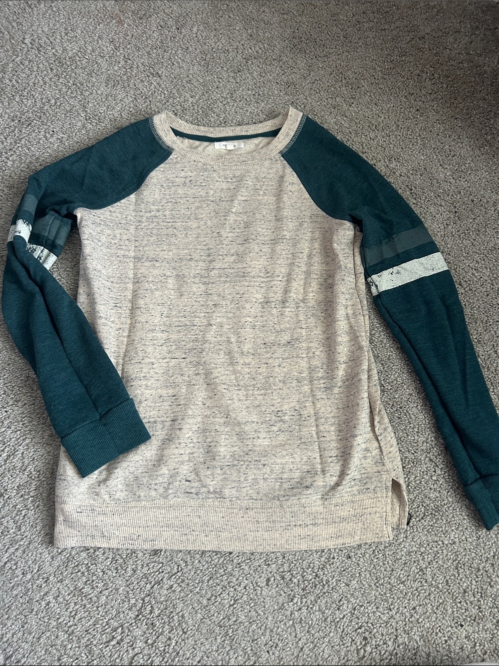 Maurices Beige and Teal Crewneck Sweater